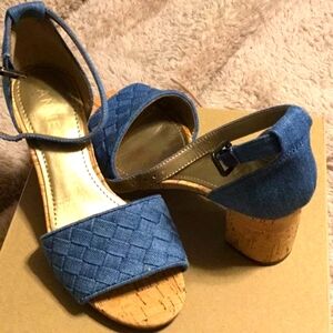 ANNE KLEIN, denim sandal, cork heel, super cute.